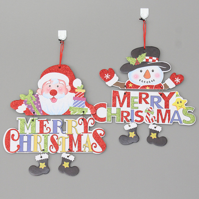 雪佛版彩印圣诞老人雪人贴画圣节挂件圣诞节装饰品场景布置道具