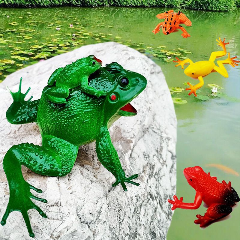 仿真青蛙模型塑胶动物捏捏叫母子青蛙癞蛤蟆戏水宝宝洗澡玩具青蛙