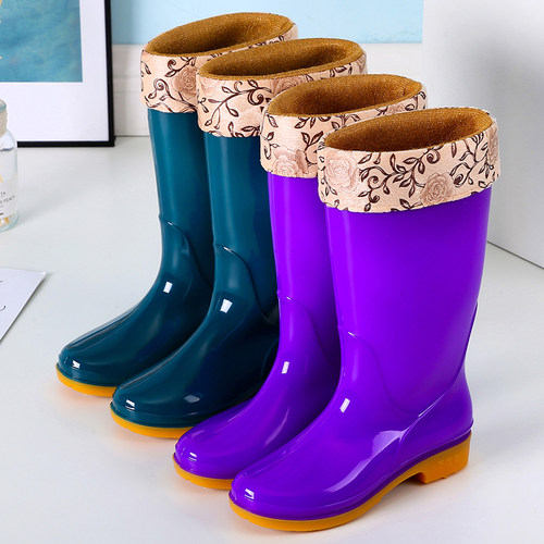 高筒女雨鞋防滑厨房加绒外穿防水鞋中筒冬季加棉保暖胶鞋劳保雨靴