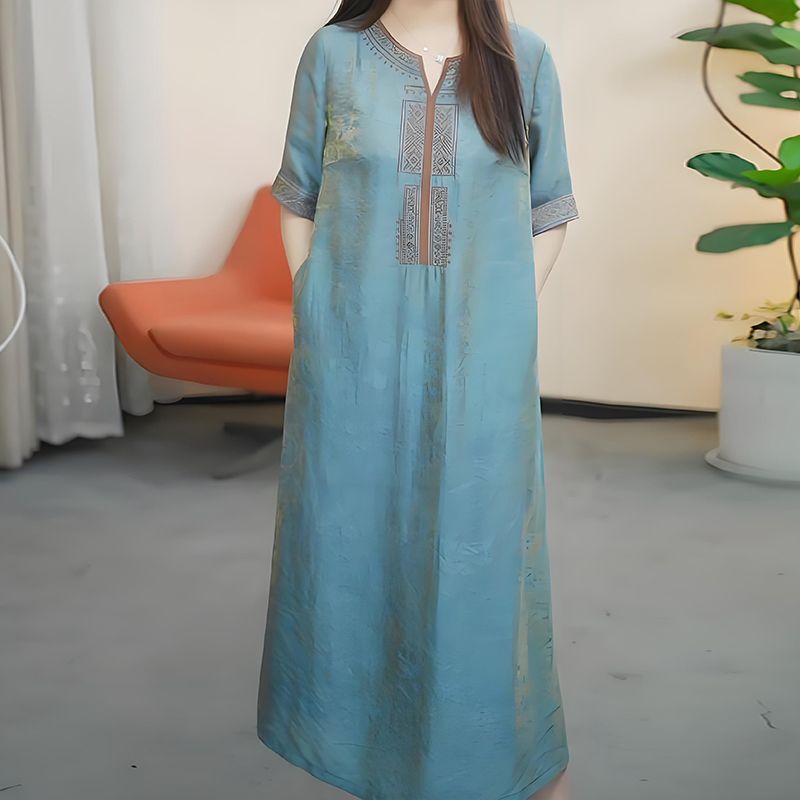 新中式夏季2025新款V领连衣裙女