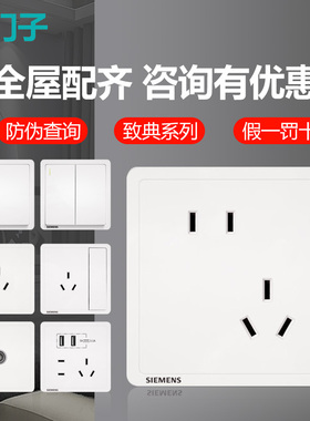 西门子开关插座致典系列白色斜五孔电源灯墙壁二三插86型正品开关