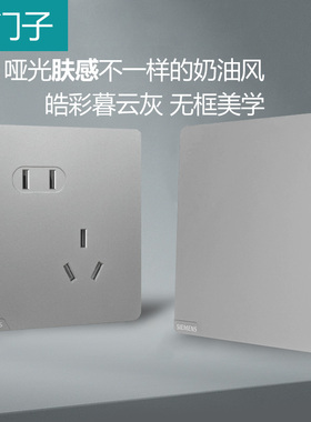 西门子皓彩肤感系列开关插座暮云灰家用暗装浅灰色一开五孔大面板