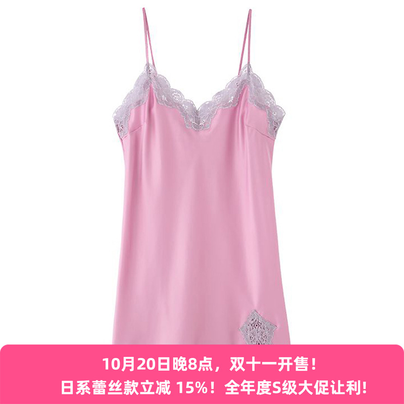 日本缎面性感蕾丝显身材吊带睡裙