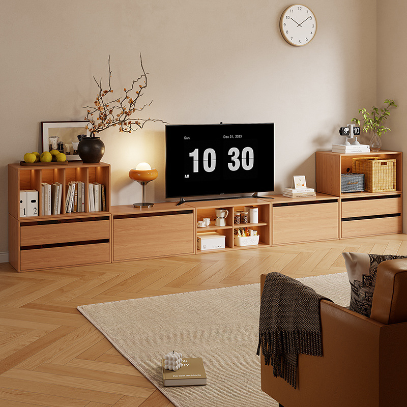 电视柜落地实木自由组合格子柜家用小户型中古轻奢高级感电视机