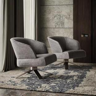 意式极简休闲椅轻奢不锈钢布艺沙发椅商务会所酒店客厅创意接待椅