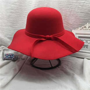 英伦复古欧美毛呢大檐帽女韩版圆顶黑色秋冬季大沿礼帽遮阳帽亲子