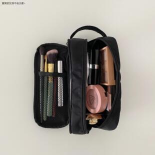 简约黑色刷包大容量化妆包可携式旅行洗漱包网纱分区化妆刷LHAL4