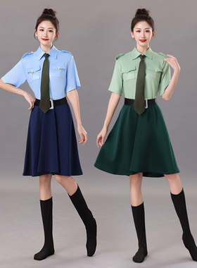 新款成人军装舞台表演服女舞蹈演出服女兵绿色军装套装大合唱服装