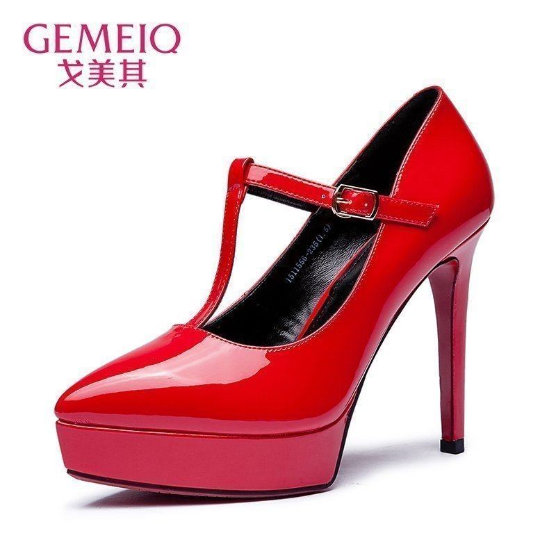 戈美其2016新款秋季女鞋 t带超高跟性感防水台女单鞋1511556