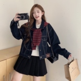 主推大货新款学院风牛仔外套+披肩两件套7781-P145-K198，女装短外套，2C295