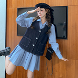 主推条纹连衣裙＋牛仔马甲两件套7723P155-K228，女装套装/套裙，2C295