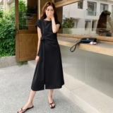 杏色韩版简约休闲松弛感连衣裙女2025夏季新款设计款收腰T恤长裙，女装连衣裙，2C295
