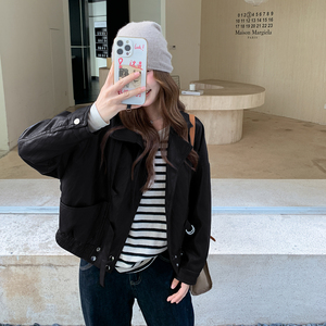 黑色皮衣外套女2025年新款时尚宽松休闲机车服小个子短款pu皮夹克图片
