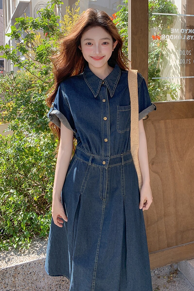 夏款重磅主推款设计感百搭牛仔水洗连衣裙7732p145k208,女装连衣裙,2C295
