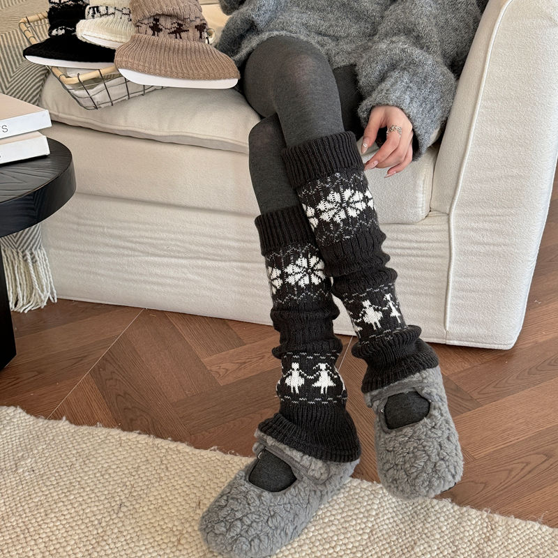 外穿堆堆袜套女复古秋冬加厚保暖百搭ins潮流碎花小腿套毛线长袜