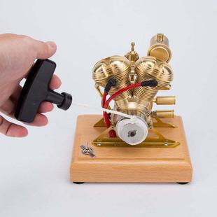 R28 4.3CC 可启动迷你双缸发动机四冲程摩托车汽油内燃机引擎模型