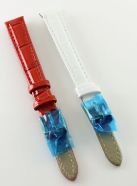 KINGTIS精铁时原装6018L真皮红色12mm白色女款手表带6018皮表带