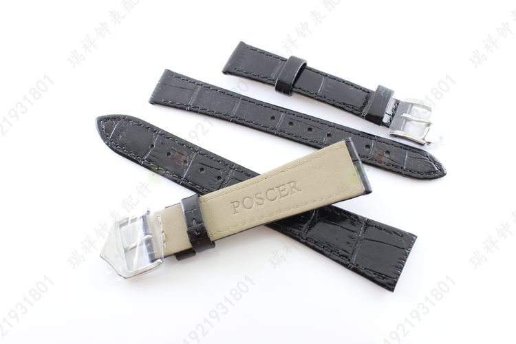 Poscer宝时捷品牌手表带黑色真皮