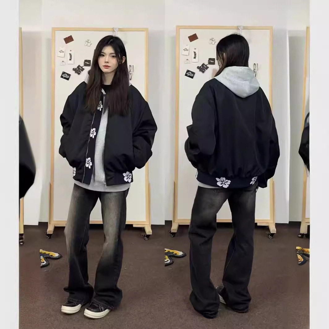 美式复古拼接提花飞行员夹克外套男春秋潮牌设计感vintage棒球服