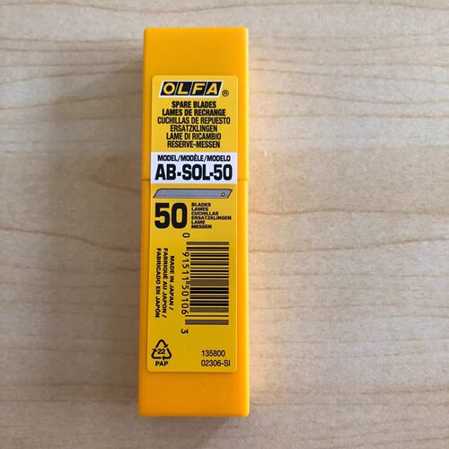 日本原装进口爱利华OLFA小型无折痕美工刀片AB-SOL-50无折刀片小号无线介刀片无纹无痕介刀片宽9mm