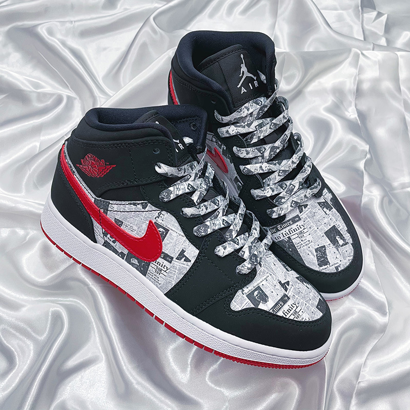 适配AF1空军一号AirTimes黑红AJ1报纸高低帮帆布篮球板鞋扁鞋带绳