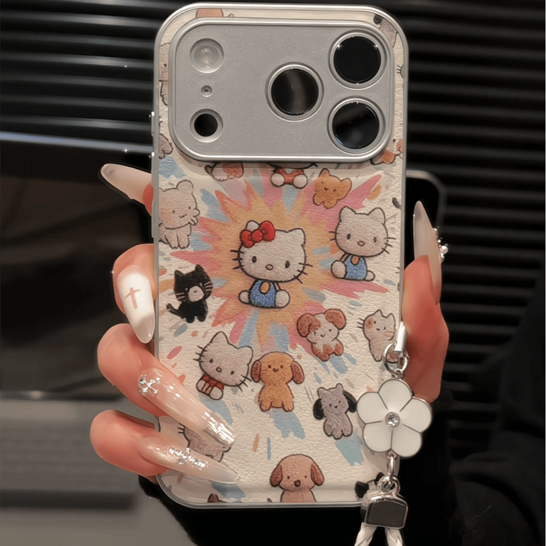 爆炸凯蒂猫适用苹果17pro手机壳16pm小众华为p70金属皮纹防摔小米15卡通猫咪可爱银色软壳全包保护套