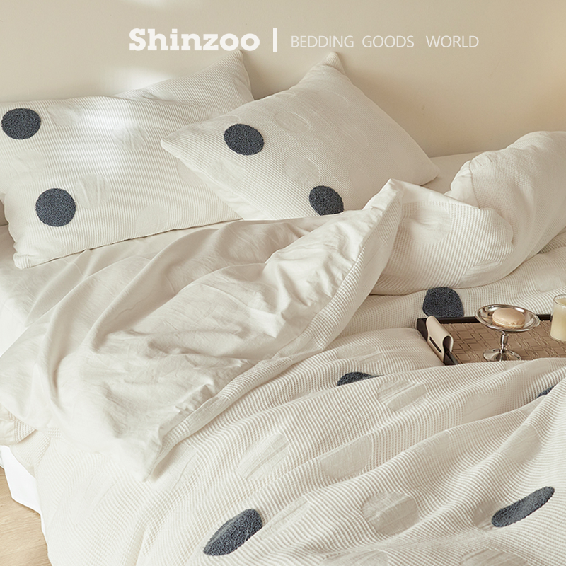 寝作shinzoo2026新款日式款全棉水洗棉波点毛巾绣系列套床品套件