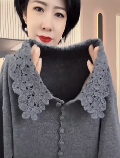 重工钩花镂空春秋薄款衬衫 法式翻领打底针织开衫女冬可内搭外穿