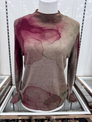 半高领长袖内搭毛衣印花中年妈妈装轻奢花色半袖纯羊毛薄款打底衫