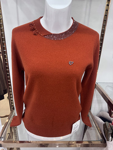 设计感圆领镶钻100%纯羊毛衫秋冬2025新款中年妈妈毛衣打底衫内搭