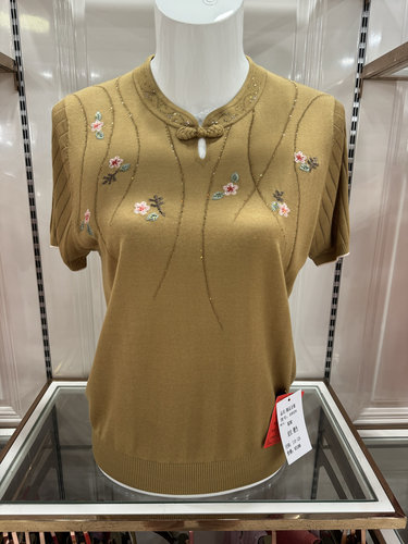 限时福利 24夏季新款时尚中老年妈妈装冰丝短袖针织衫复古T恤上衣