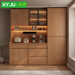 现代简约实木餐边柜 2026新款定制橡木靠墙一体厨房储物茶水碗柜