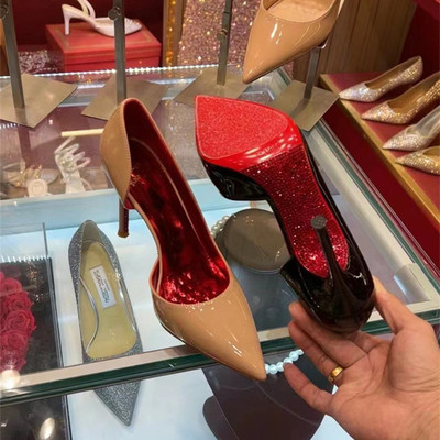 细跟水钻尖头侧空高跟鞋2025新款