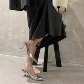 子2026新款 仙女鞋 春夏季 尖头高跟鞋 小众法式 单鞋 气质金色包头凉鞋