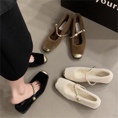 玛丽珍粗跟加绒单鞋2023秋冬新款