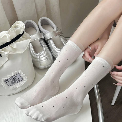 miu灰色蝴蝶结小圆点袜子女中筒