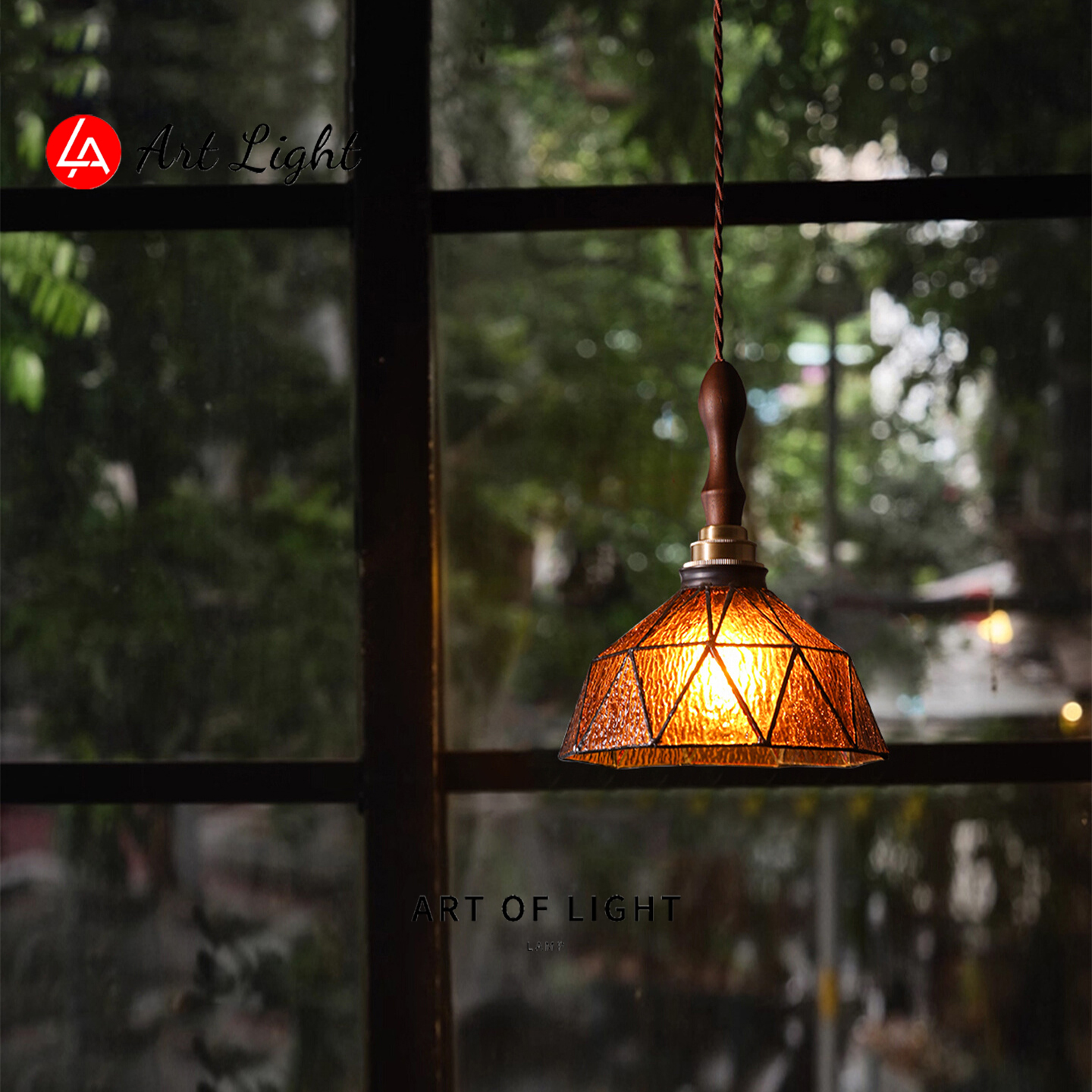 复古卧室床头灯法式中古风高档玻璃吊灯实木老上海彩色花纹小吊灯