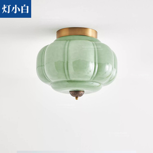 法式复古穆拉诺灯具中古卧室南瓜高级感Murano过道阳台全铜吸顶灯