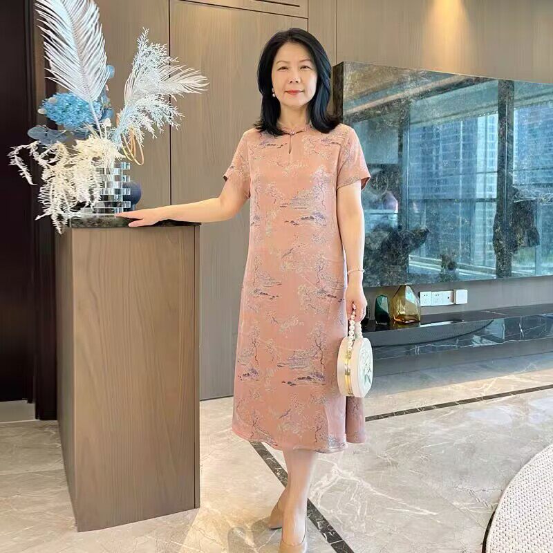 新款夏季2025新款妈妈花萝香云纱连衣裙女改良旗袍版老料裙宽松
