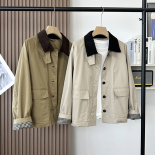 禾+渠道~！早秋灯芯绒翻领高支棉挺括小个子外套休闲夹克短风衣女