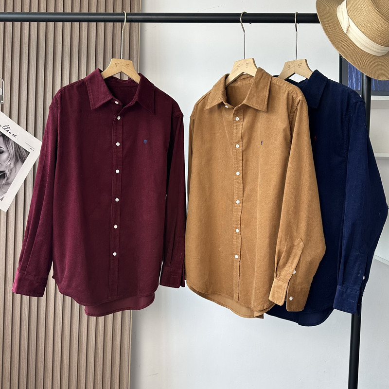 纯棉灯芯绒衬衫小马标刺绣