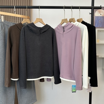 自发热双面绒半拉链连帽卫衣