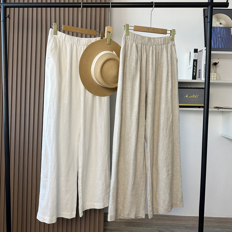 重磅新疆100原亚麻 松弛感阔腿裤春夏新款女白色宽松直筒休闲裤子,女装/女士精品,休闲裤,淘宝优惠券,粉丝福利购,淘宝优惠卷