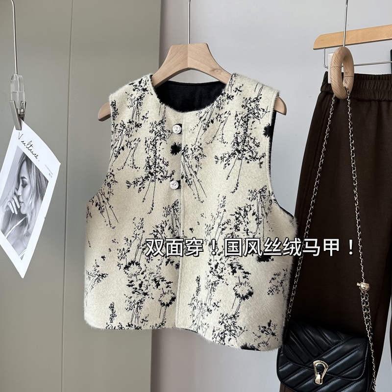 中式国风提花韩国丝绒背心坎肩