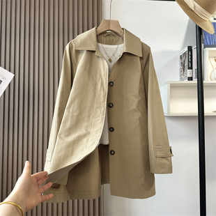 小禾柜单6K+！老钱风翻领中长款大衣春季新款小个子风衣外套春女