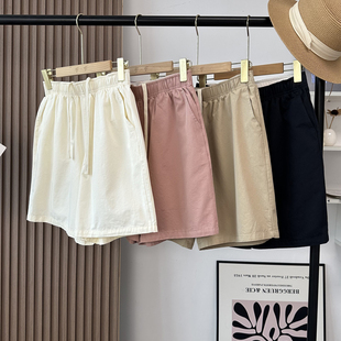 水洗100荃棉松紧腰抽绳宽松显瘦A字阔腿休闲热裤 舒适区工装 短裤