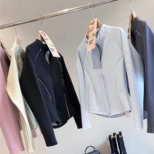 LU系风!羊绒蛋白石墨烯小蛮腰修身蓄热空气层立领卫衣开衫短外套