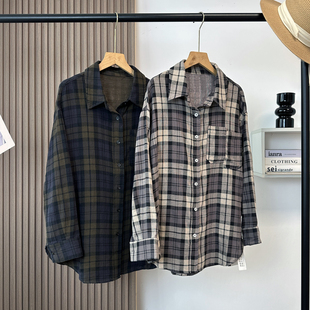 衬衫 复古慵懒松弛撞色格纹长袖 双面色织格100荃棉 女 秋日调色