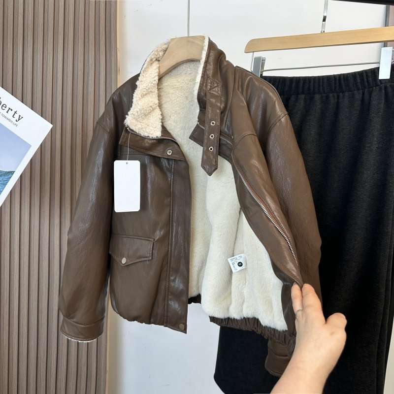 pu皮衣仿羊羔绒加厚夹克外套