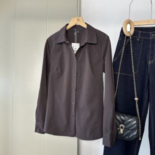 气质翻领通勤风修身 法式 版 复古棕色长袖 女 西班牙D 衬衫 秋冬新款